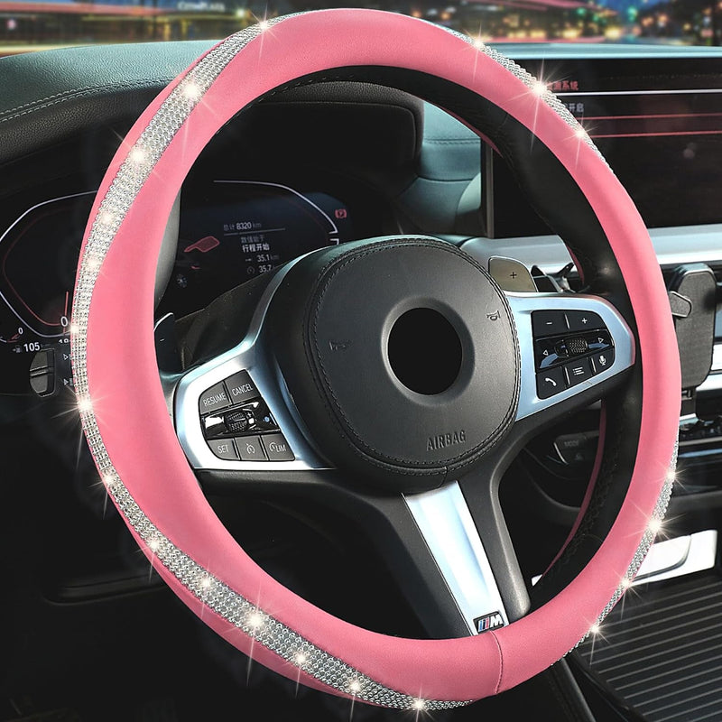 Diamond Steering Wheel Cover，With Bling Crystal Rhinestone, Delicate and Anti-Slip Sparkly Sedan Steering Wheel Cover ，Adaptable to 14.5-15 Inches Car Wheel Protector for Women Girl