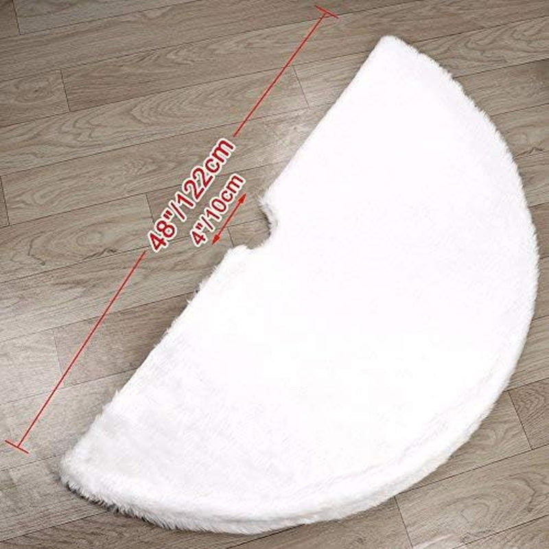 Extra Large Christmas Tree Skirt 60 Inches Pure White Faux Fur Tree Skirt for Merry Christmas & New Year Party Holiday Home Decorations