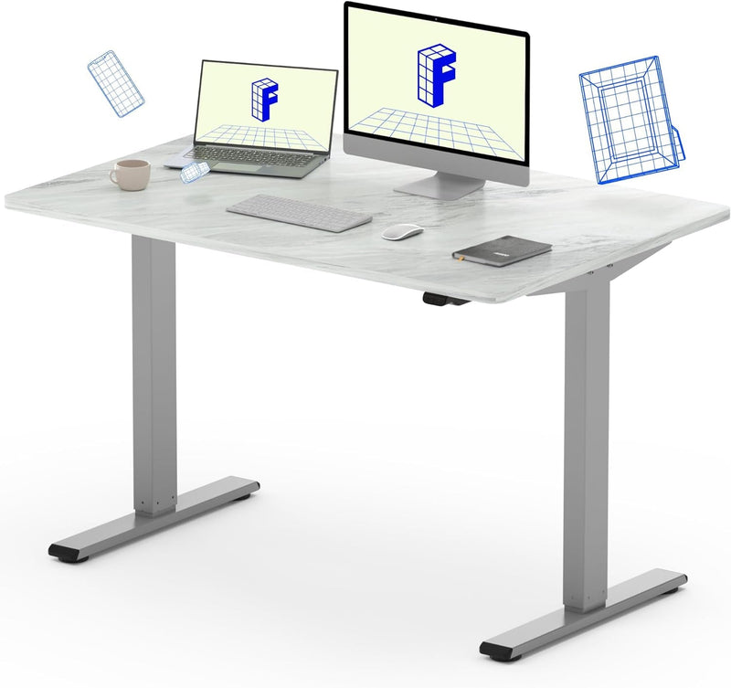 FLEXISPOT EC1 Essential Adjustable Desk, Electric Standing Desk Sit Stand Desk (48X24 Inch, Gray Frame+Marble Grey)