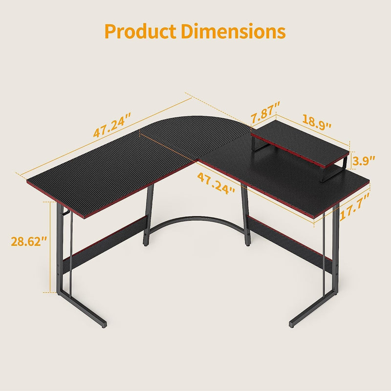 BANTI L Shaped Gaming Computer Office Desk, 47" Corner Desk with Monitor Stand for Home Office Study Writing Workstation, Black