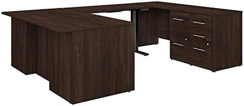 BBF Office 500 72W Height Adjustable U Shaped Desk in Black Walnut - Engineered Wood