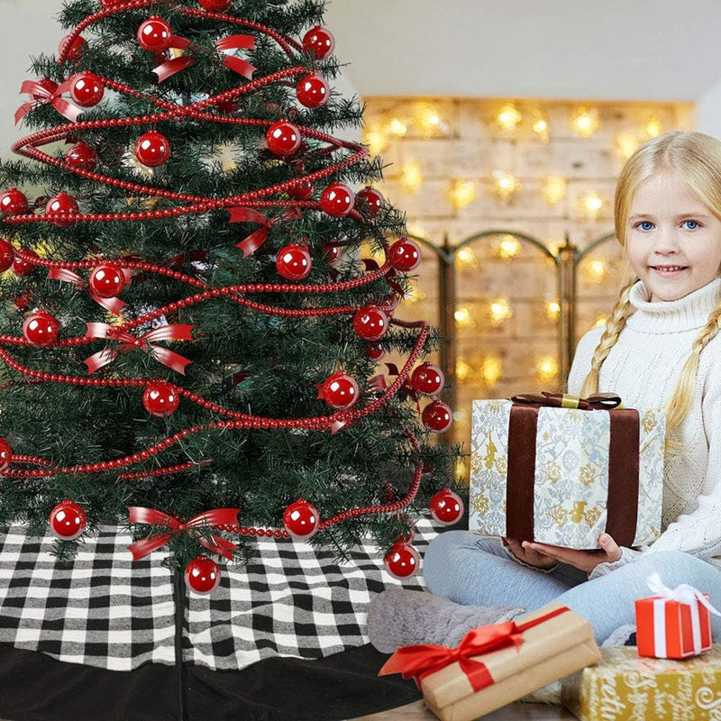 Christmas Tree Skirt,48Inch Black and White Buffalo Check Plaid Christmas Tree Skirt,Country Xmas Tree Skirts for Christmas Decorations Party and Holiday Ornaments