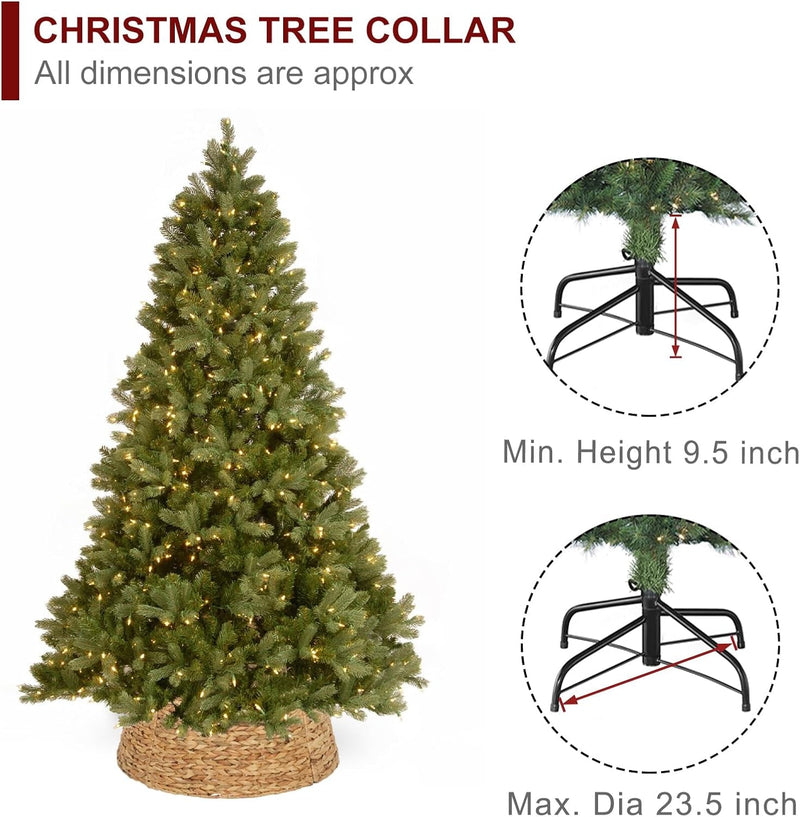 Christmas Tree Collar, 23.5’’ D Handmade Natural Water Hyacinth Christmas Stand Tree Collar Basket Base Cover for Holiday Decoration