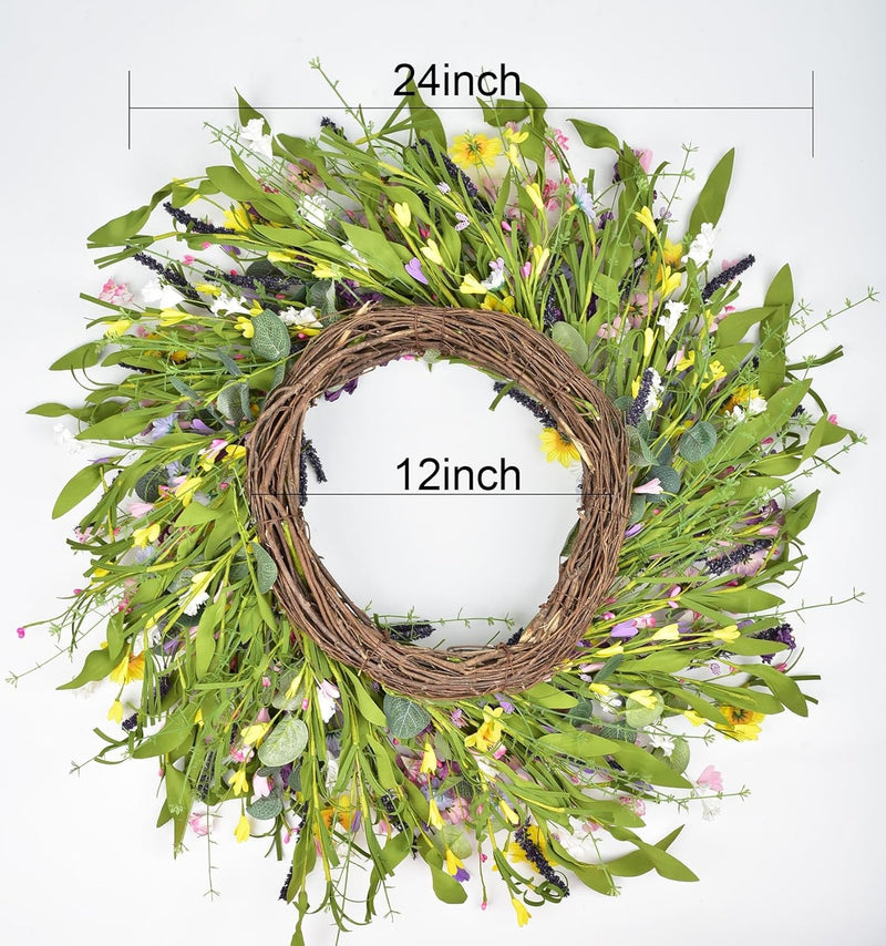 24Inch Artificial Daisy Flower Wreath -Spring Floral Wreath Fake Flower Wreath Spring/Summer Wreath for Front Door Home Decor