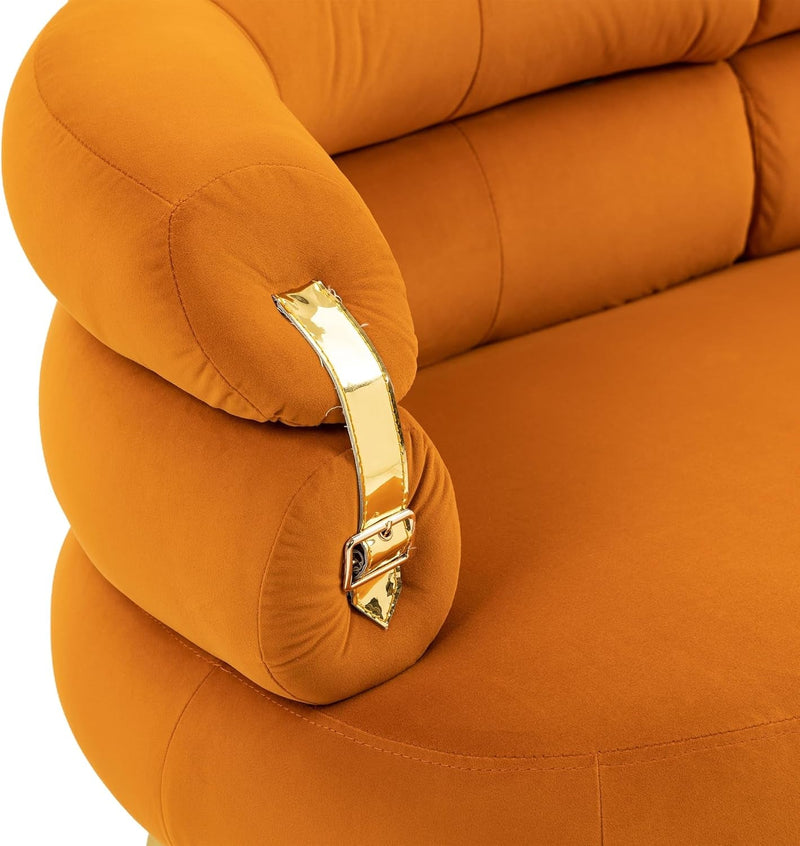 50” Velvet Loveseat Sofa Chair, Modern 2-Seater Sofa with Golden Feet, Mid Century Modern Upholstered Leisure Couch for Small Spaces Living Room, Bedroom, Apartment (Orange)