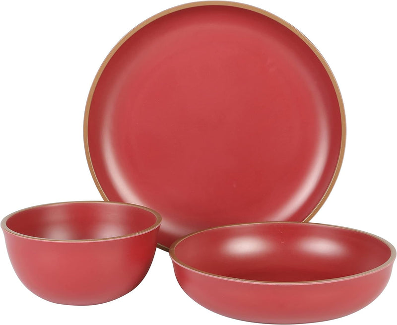 Gibson Home Rockabye 12 Piece Double Bowl Melamine Dinnerware Set - Matte Red