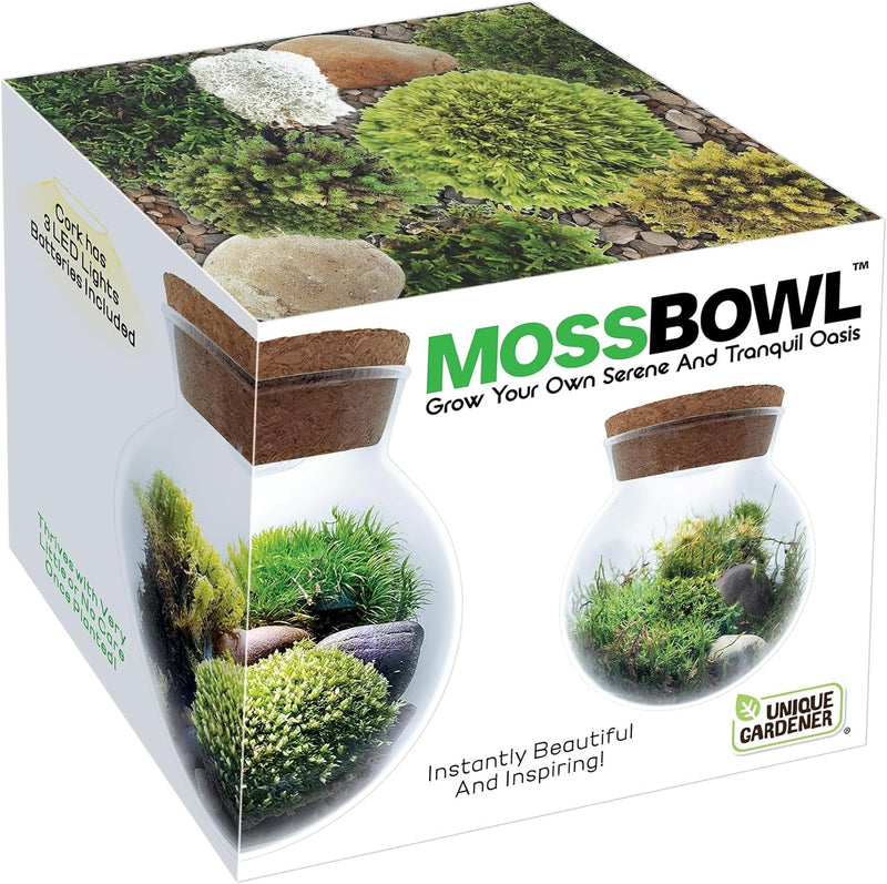 Create Your Serene Moss Sanctuary with the Unique Gardener Moss Bowl Terrarium Kit with LED Light - Perfect for Stress Relief & Air Purification!