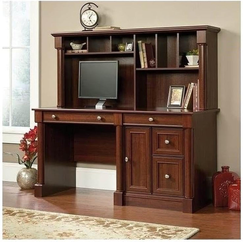 BOWERY HILL Contemporary Engineered Wood Computer Desk with Hutch, File Drawer, 2 Additional Drawers, Adjustable Shelf, T-Lock Drawer System, Easy Assembly, for Home/Office, in Cherry Finish