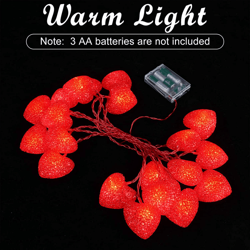 16 Feet/ 5 M 20 LED Red Heart String Lights Valentine'S Day Heart Plastic Light Set Battery Operated Fairy String Lights for Valentines, Wedding, Christmas, Birthday Party Decor