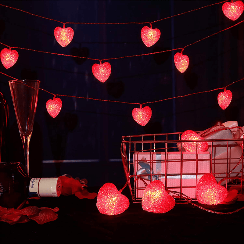 16 Feet/ 5 M 20 LED Red Heart String Lights Valentine'S Day Heart Plastic Light Set Battery Operated Fairy String Lights for Valentines, Wedding, Christmas, Birthday Party Decor