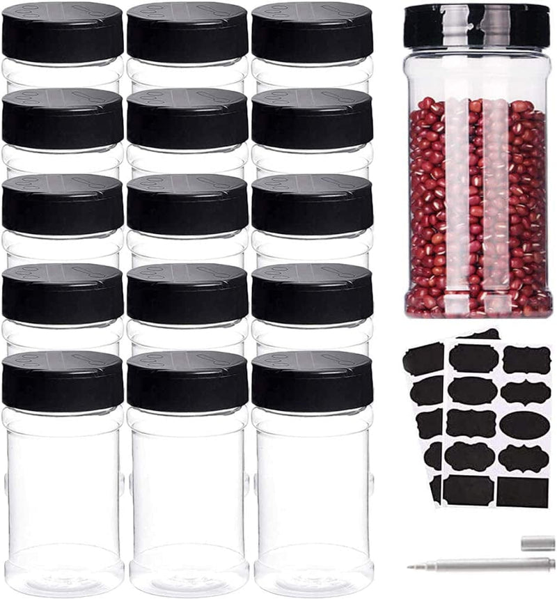16 Pack 7Oz Clear Plastic Spice Jars with Black Shaker Lids,Round Seasoning Containers with Chalkboard Labels,Chalk Marker,Storage Bottle Organizers for Storing Spice,Herbs and Glitter Home & Garden > Decor > Decorative Jars Qiuttnqn   