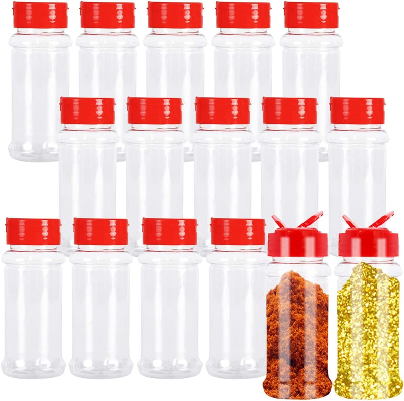 16 PCS 3.5Oz Plastic Seasoning Containers with Red Screw Lids to Pour or Shake,Transparent Plastic Spice Jars,Storage Bottle Organizers for Condiment,Salt,Pepper,Powder Home & Garden > Decor > Decorative Jars Qiuttnqn Red Lids  