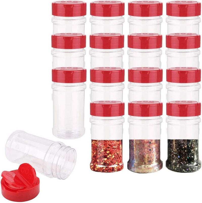 16 PCS 7Oz/200Ml Clear Plastic Spice Jars Storage Bottle Container,Spice Containers BPA Free with Red Flapper Lid,Sifter Shaker Holes Perfect for Storing Spice,Herbs and Powders Home & Garden > Decor > Decorative Jars OJYUDD   