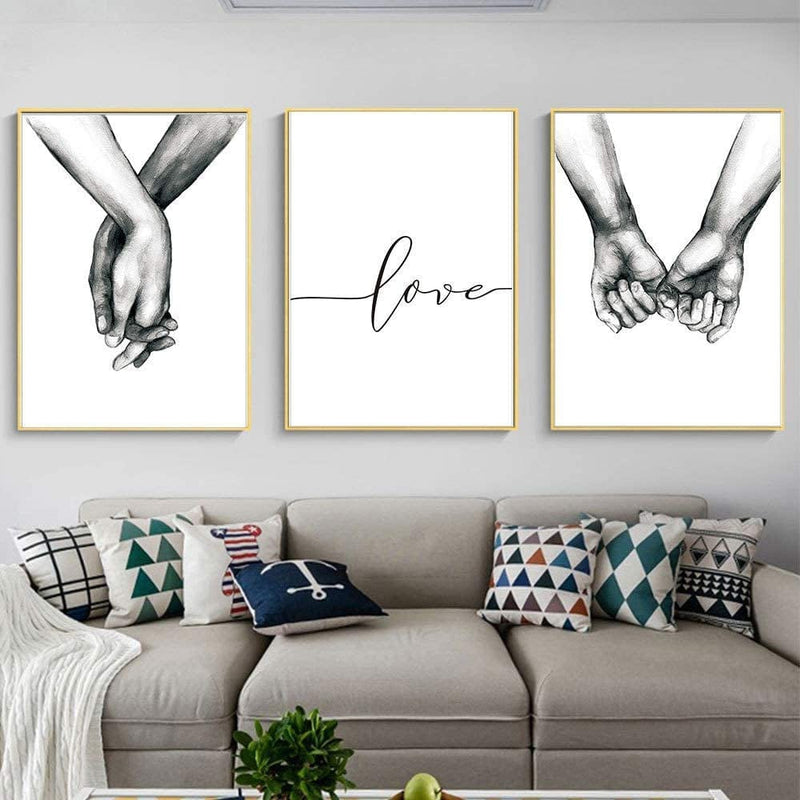 16"X20" Love and Hand in Hand Wall Art Canvas Print Poster,Simple Fashion Black and White Couples Love Hands Sketch Art Line Drawing Decor for Home Living Room Bedroom Office(Set of 3 Unframed) Home & Garden > Decor > Artwork > Posters, Prints, & Visual Artwork Kiddale   