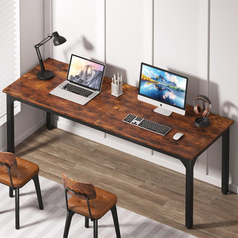 Computer Desk, Long Office Desk 2 Person Home Office Work Desks 78.74" L X 27.55" W X 29.52" H, Large Writing Table Study Desk, Rustic Brown (Only Table)