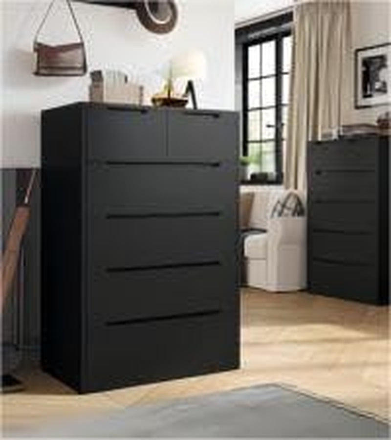 Enhomee Dresser for Bedroom, Dresser with 6 Wood Drawers, Black Dresser and Tall Dresser with Large Organizer, Wood Dressers & Chests of Drawers with Smooth Metal Rail, Black