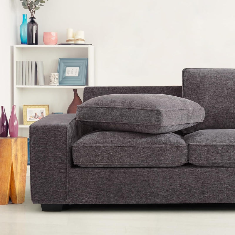 EASELAND 71" Chenille Loveseat Sofa for Living Room, Modern Deep Seat Sofa Couch with Removable Back and Seat Cushions, Comfy Sofa with Wood Legs and Armrest（Dark Grey）