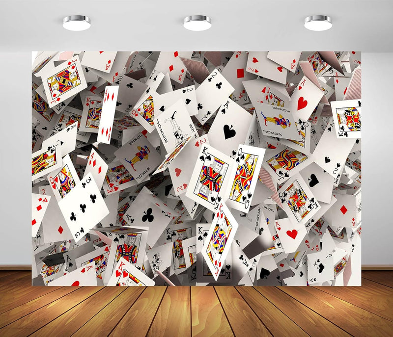 BELECO 9X6Ft Fabric Poker Backdrop 3D Playing Cards Photography Background Casino Party Las Vegas Party Decorations Poker Card Backdrop Photo Studio Props Wallpaper