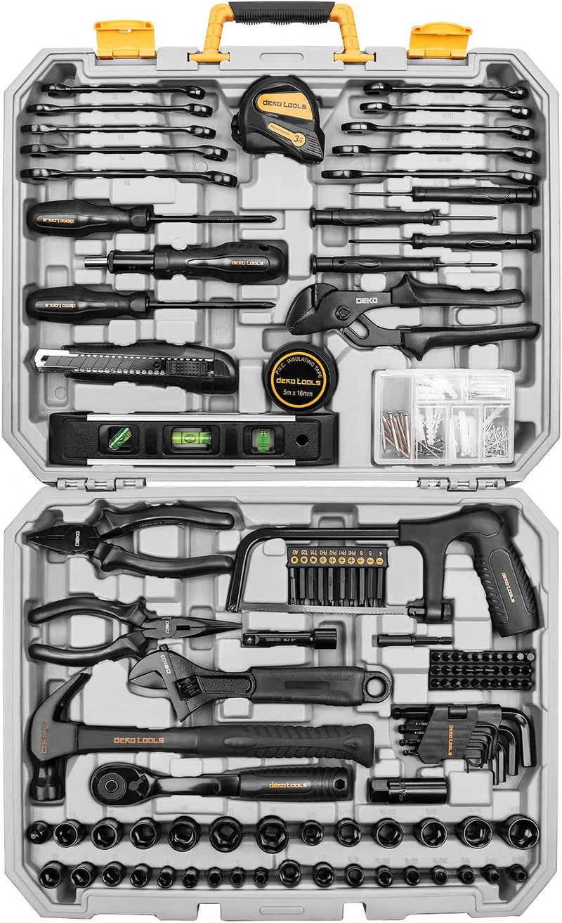 DEKOPRO 218-Piece General Household Hand Tool Kit, Professional Auto Repair Tool Set for Homeowner, General Household Hand Tool Set with Plier, Screwdriver Set, Socket Set, with Portable Storage Case