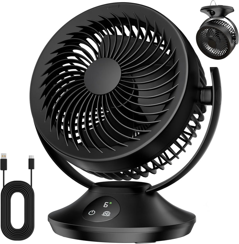 12000Mah Rechargeable Desk Fan,Portable Air Circulator Fan-6 Speeds,Timing, 360° Tilt,90° Oscillating Table Fan,Small Quiet Cooling Fan for Bedroom Home Office Outdoor Battery Operated Fan