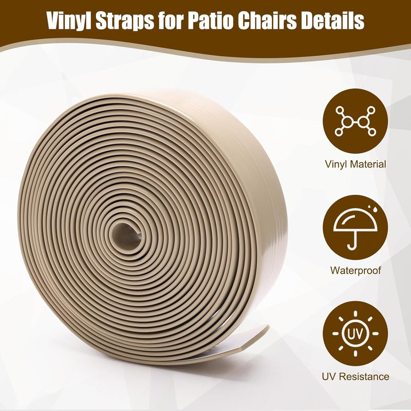 2" Wide Vinyl Straps for Patio Chairs Repair, COITEK 20FT Long Patio Garden Furniture Replacement Straps+ 40 Free Rivets for Outdoor Lawn Furniture Chaise Lounge Repair (Driftwood)