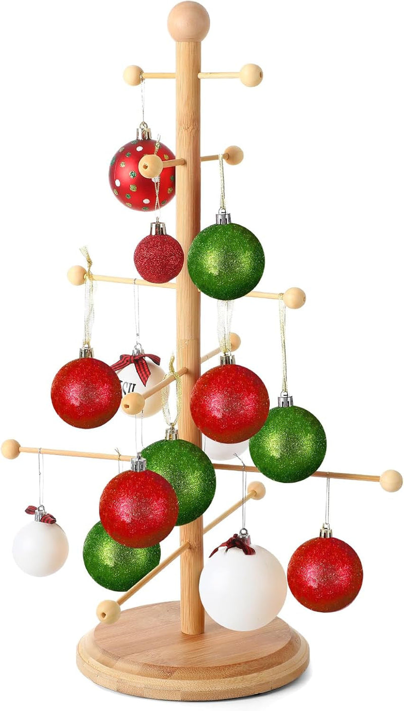 Christmas Tree Ornament Stand Holder with Arms Wooden Christmas Ornament Hanger Pretzel Sausage Rack for Counter Top Ornament Display Desktop Christmas Tree Xmas Holiday Party(17.72 In)