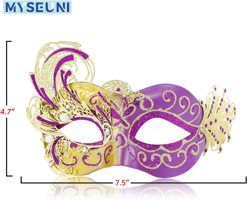 2024 New Purple Masquerade Mask for Women-Peacock Metal Filigree Venetian Mask- Butterfly Mascarade Mask for Women -Perfect for Mardi Gras, Halloween Parties, Costume Party, Carnivals, Wedding