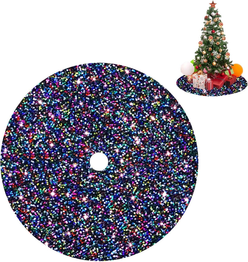 46 Inch Sequin Tree Skirt Christmas Royal Blue Velvet Tree Mat Xmas Tree Cover for Christmas Tree Decorations Rustic Fall Tree Dress Skirt Halloween Thanksgiving Ornaments