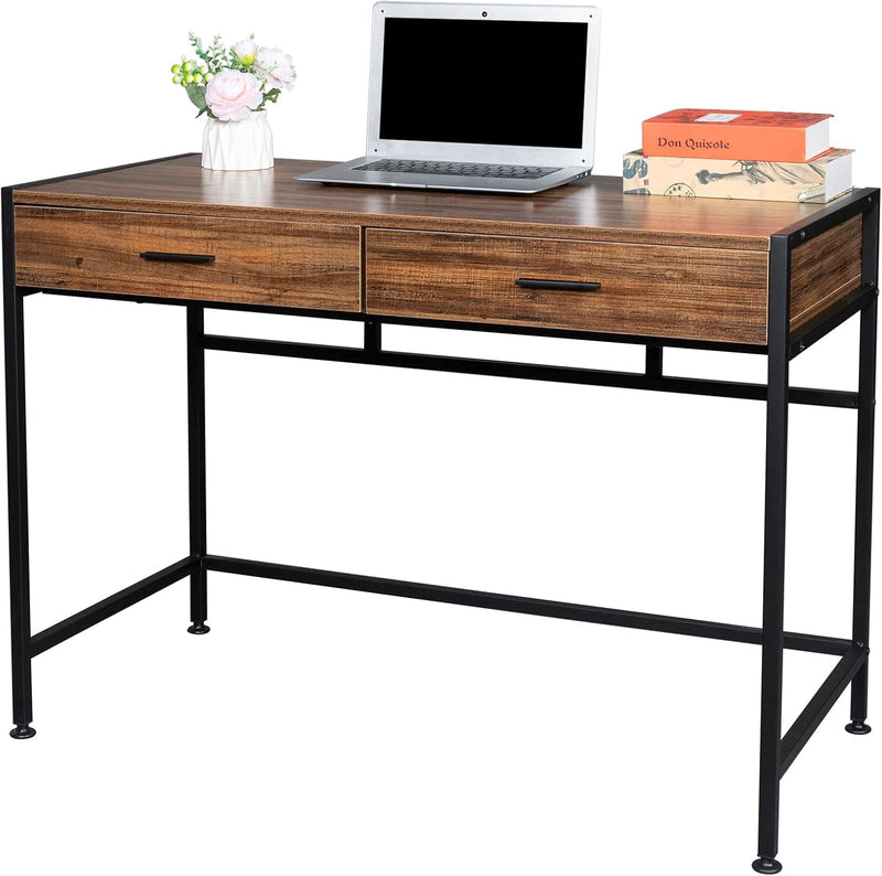 Computer Desk Office Desk with Drawers, Writing Desk, Work Desk for Home Office/Bedroom, Rustic Brown (Style 1)