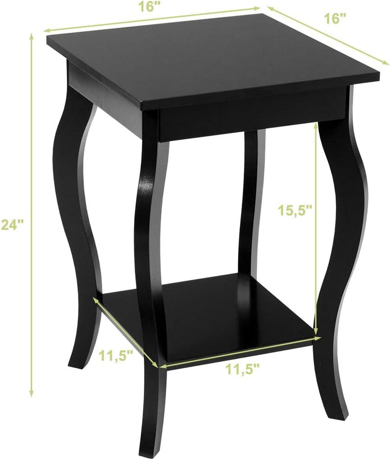 Giantex End Table 16" W/Storage & Shelf Curved Legs Home Furniture for Living Room Accent Sofa Side Table Nightstand (1, Black)