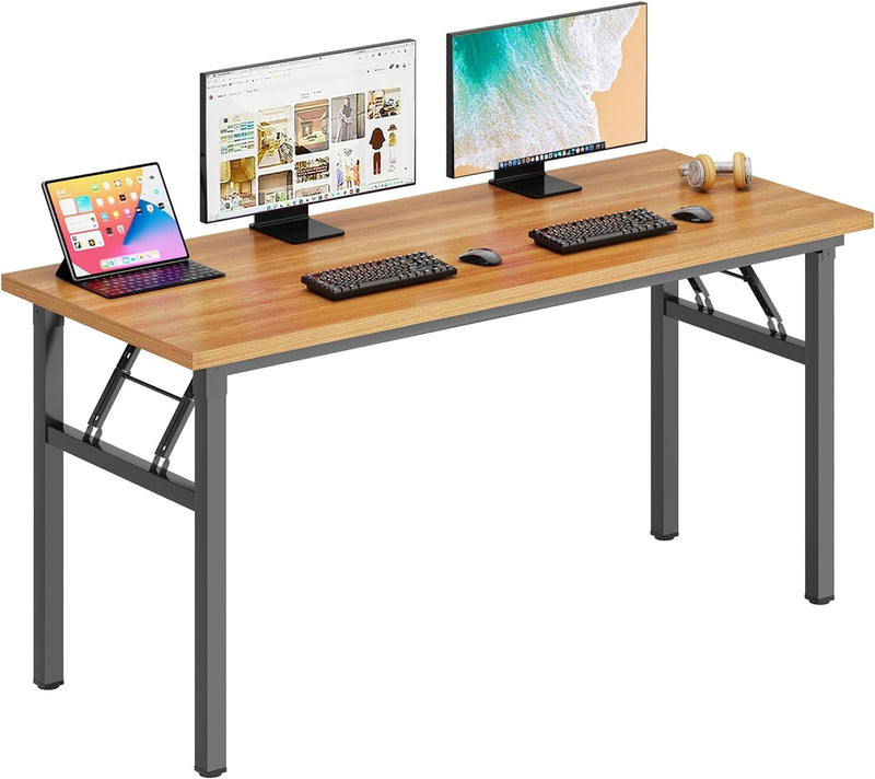 Dlandhome Computer Desk 62 Inches Office Desk Computer Table Study Writing Desk Workstation for Home Office Metal Frame Black and Black