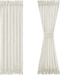 FMFUNCTEX Sheer Linen French Door Curtains White 72 Inches Long Linen Textured Front Glass Door Panel Curtain Solid Privacy Sliding Door Curtain Set Tiebacks Attached 50 Inches Wide 1 Panel