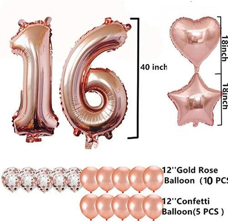 16Th Birthday Decorations Party Supplies, Jumbo Rose Gold Foil Balloons for Birthday Party Supplies,Anniversary Events Decorations and Graduation Decorations Sweet 16 Party,16Th Anniversary Arts & Entertainment > Party & Celebration > Party Supplies sunnylifyau   