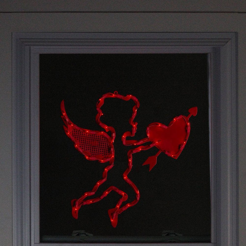 17" Lighted Red Cupid with Heart Valentine'S Day Window Silhouette Decoration Home & Garden > Decor > Seasonal & Holiday Decorations Northlight   
