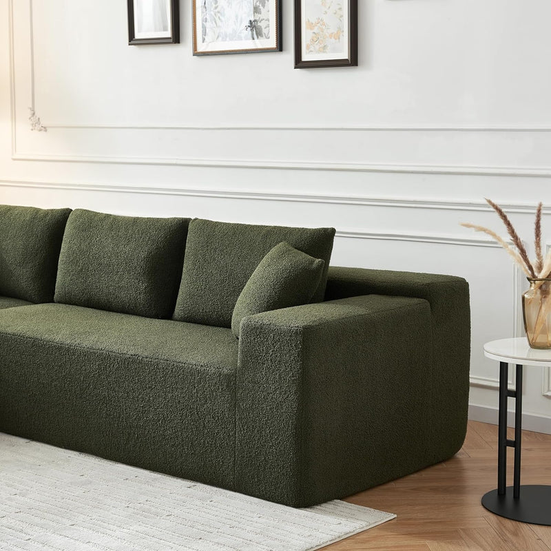 104'' Modular Sectional Couch, Lambwool Sherpa Fabric Corner Sofa, Comfy Upholstered L-Shape Sectional Sofa with Chaise Lounge, 5 Seater Cloud Sofa for Living Room, Bedroom, Apartment, Green