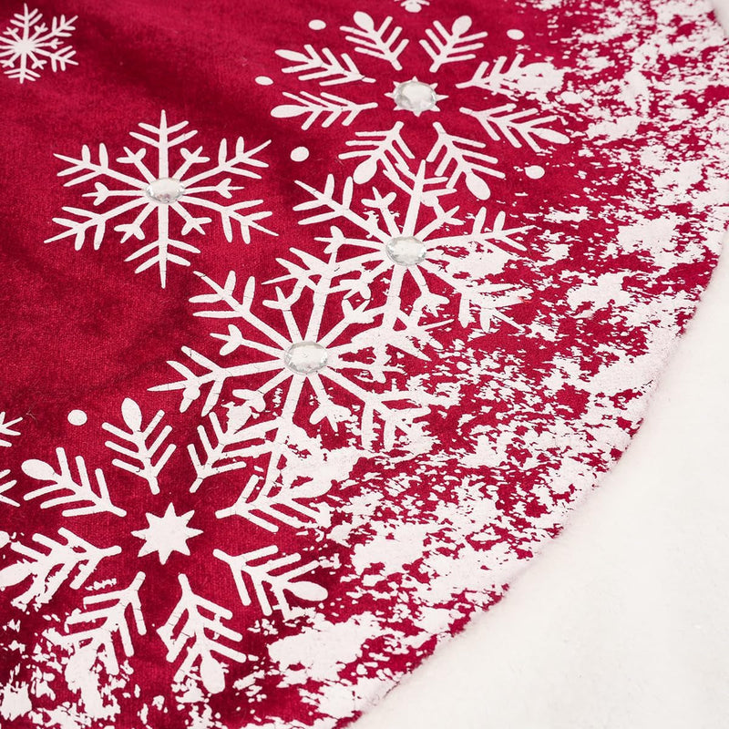 GMOEGEFT Christmas Tree Skirt 48 Inches Red Velvet with Snowflakes Xmas Decorations Holiday Decor