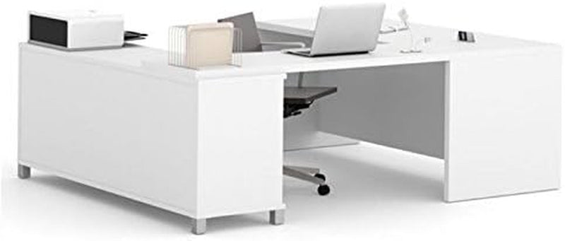 BOWERY HILL 71" Modern Wood U-Shaped Home Office Desk in White