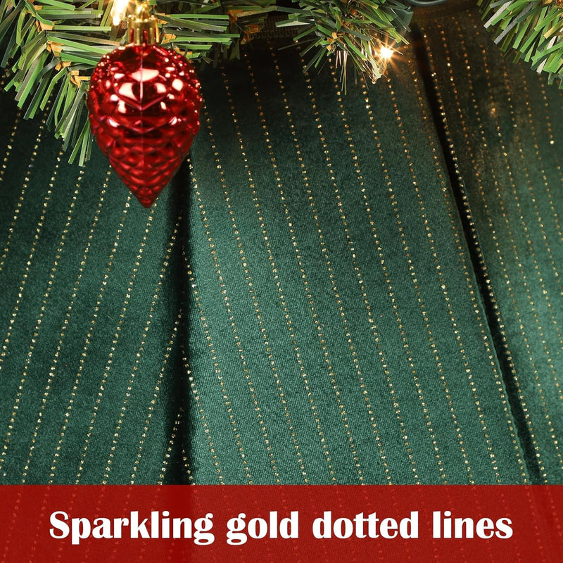 Blissun Christmas Tree Collar, Velvet Foldable Christmas Tree Ring with Golden Dotted Line, Christmas Tree Skirt for Artificial Christmas Trees Decoration, Green