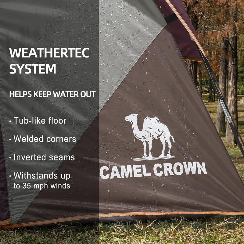 CAMEL CROWN Tents for Camping 4 Person Tent Waterproof Easy Setup Backpacking Tents with Floor Mats Family Tent for Outdoor Hiking