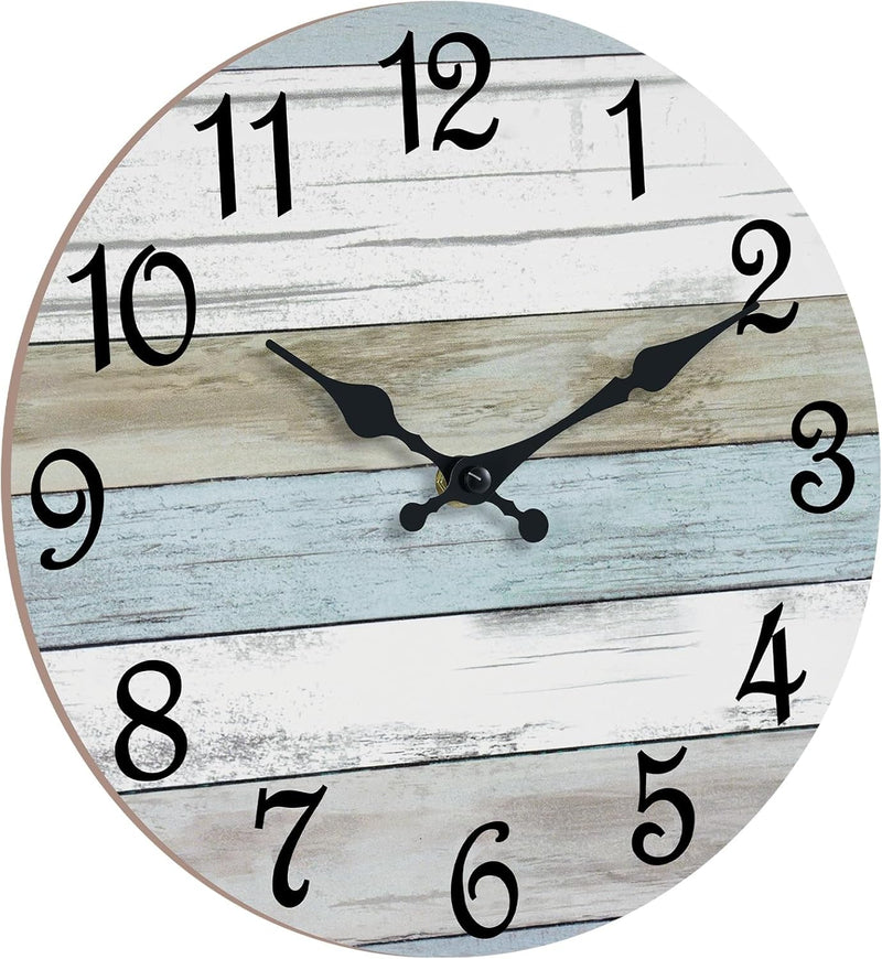 CHYLIN Wall Clock Silent Non Ticking Wall Clocks Battery Operated, Rustic Coastal Country Clock Decorative for Bathroom Kitchen(10 Inch)