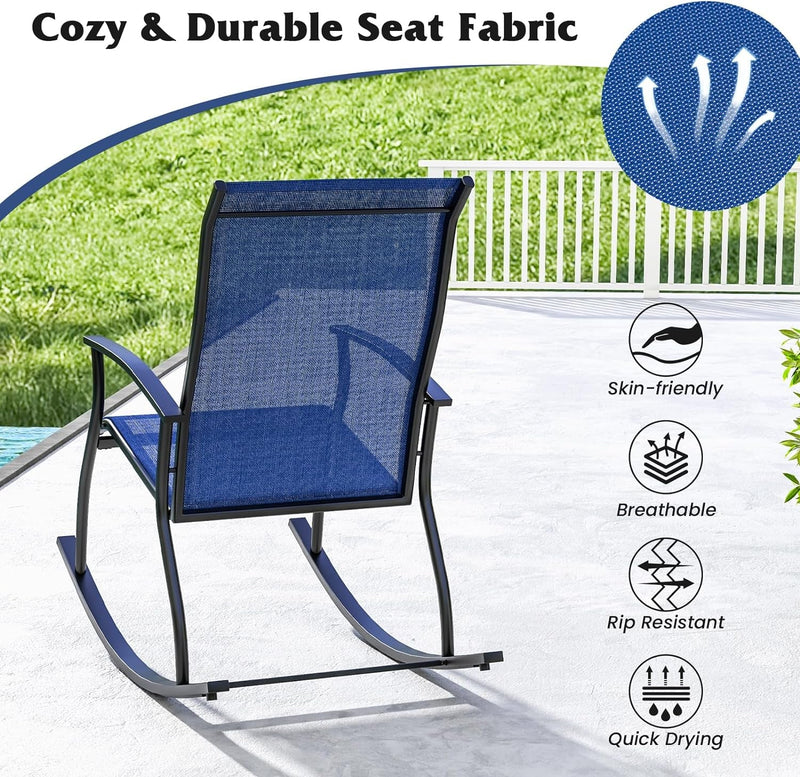 Giantex Outdoor Rocking Chair Set of 2 - Patio Rocking Chairs W/Breathable Backrest, Sturdy Metal Frame & Safe Ergonomic Design, Cozy Fabric Rocker for Backyard, Poolside, 330 Lbs, Navy