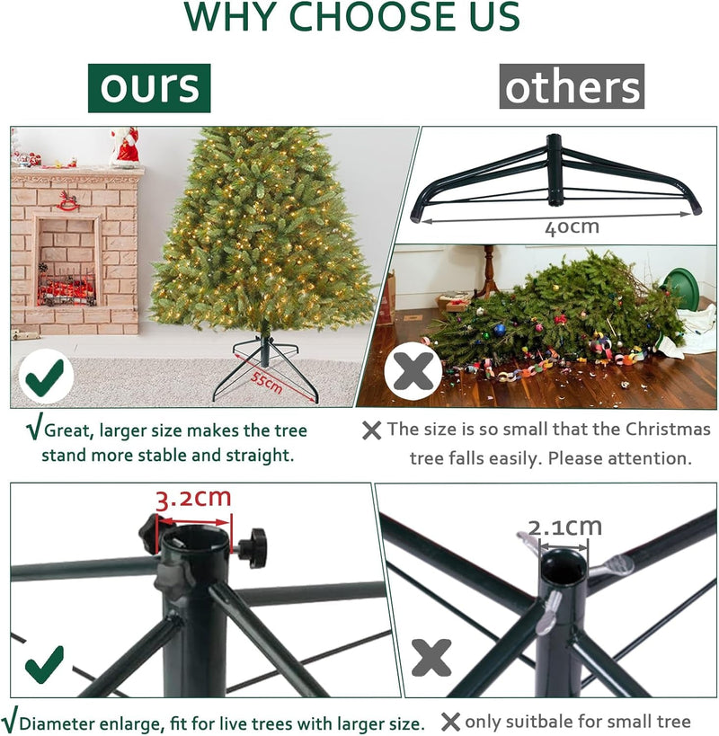 ELFJOY Christmas Tree Stand 21.6" Iron Metal Tree Base for Artificial Trees with Rubber Pad Thumb Screw (Green)