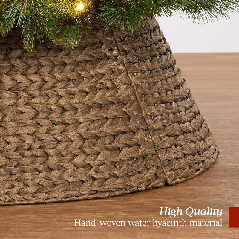 Best Choice Products 42In Christmas Tree Collar, Woven Hyacinth 4-Piece Holiday Rattan Tree Skirt Accessory for Home W/Cord Cut-Out - Chestnut