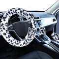 Fuzzy Steering Wheel Cover for Women Girls, Accmor Universal Fit Fur Car Wheel Cover & Handbrake Cover & Gear Shift Cover Set, Leopard Winter Warm Fluffy Vehicle Wheel Protector for Auto, SUV