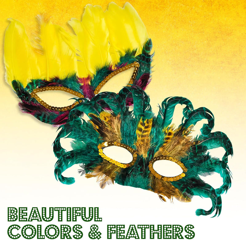 Bedwina Mardi Gras Masks - (Pack of 50) Bulk Carnival Masquerade Mask Costume Party Supplies, Feather Mardi Gras Decorations for Women, Men and Kids