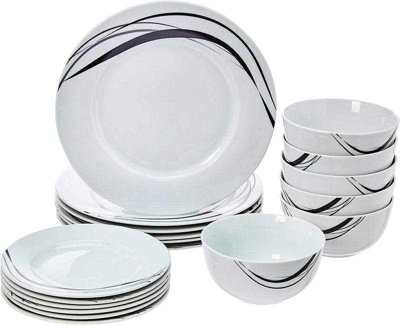 18-Piece Kitchen Dinnerware Set, Plates, Dishes, Bowls, Service for 6, White Porcelain Coupe Home & Garden > Kitchen & Dining > Tableware > Dinnerware KOL DEALS Half Moon  
