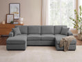 118'' U Shaped Sectional Sofa Couch, Corduroy Fabric Modern Cozy Jumbo Size 6-Seater Sofa, Double Chaise Longue, Beige