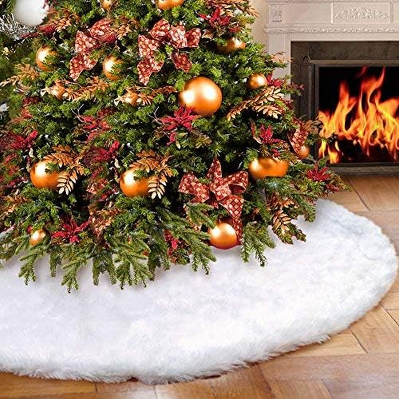 Extra Large Christmas Tree Skirt 60 Inches Pure White Faux Fur Tree Skirt for Merry Christmas & New Year Party Holiday Home Decorations