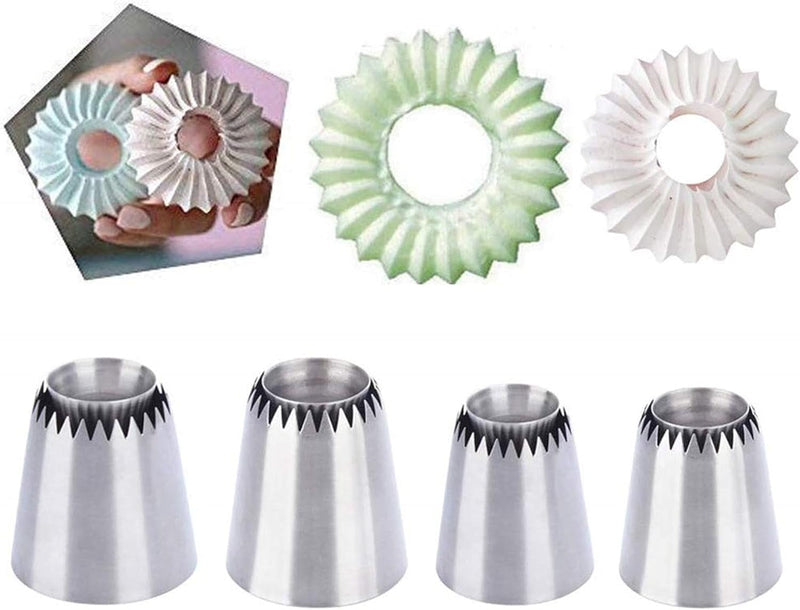 4 PCS Large Piping Tips Set - Grade Stainless Steel Big Piping Nozzles Kit for Pastry Cupcakes Cakes Cookies Decorating Supplies Baking Set