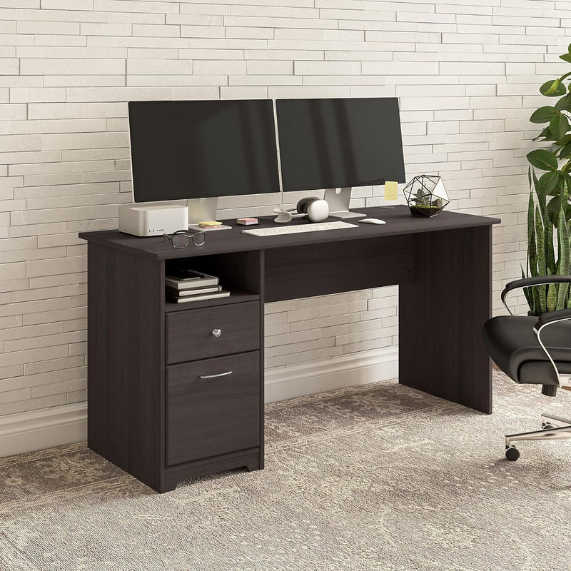 Bush Business Furniture Cabot Desks for Home Office with Storage and Chrome Hardware, Elegant Computer Table with Drawers, 60W, Heather Gray